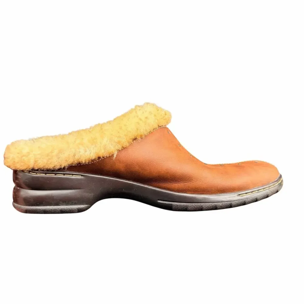 Sofft Brown Leather Shearling Clogs Mules Size 9M Cozy Comfort